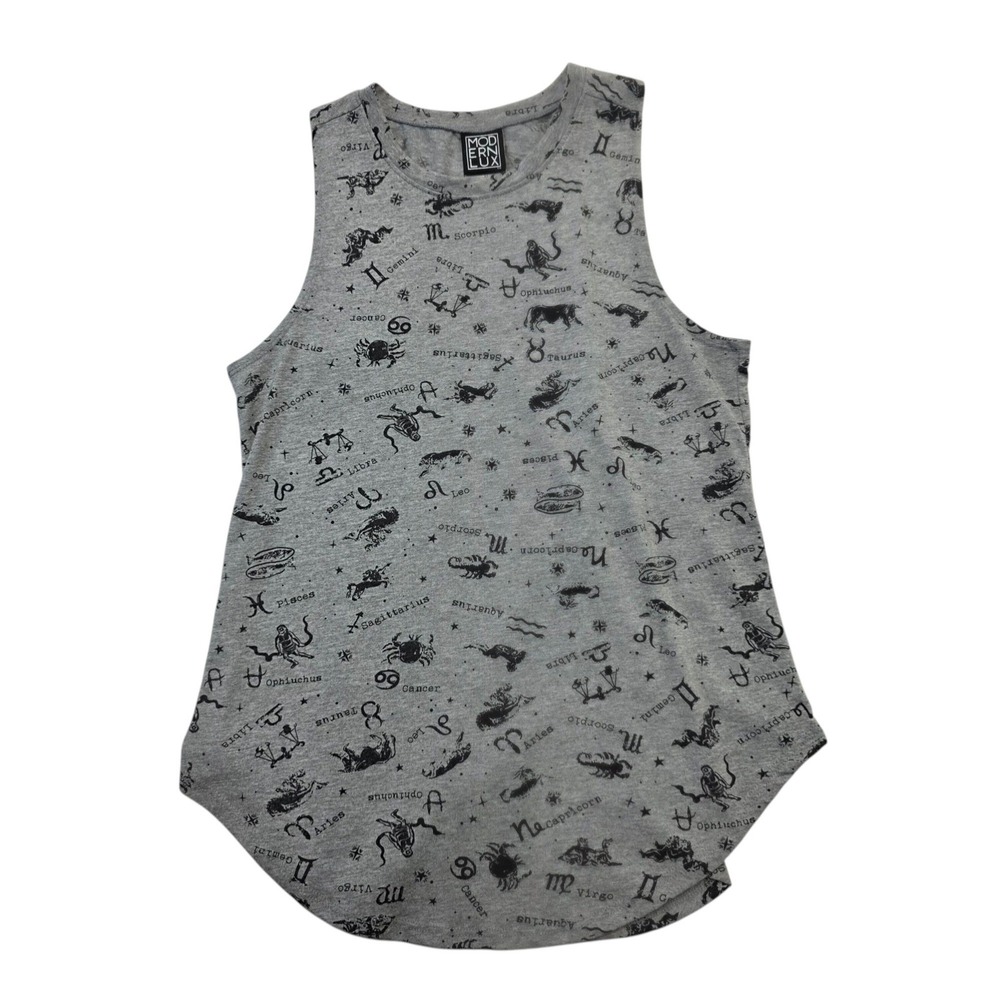 Modern‎ Lux Zodiac Print Tank Top Women's Medium Sleeveless Astrology Gray